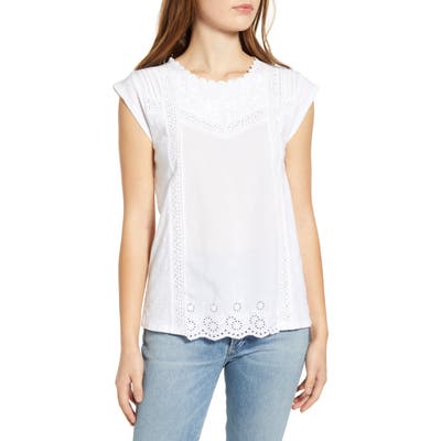 Lucky Brand Woven & Knit Cotton Top, White