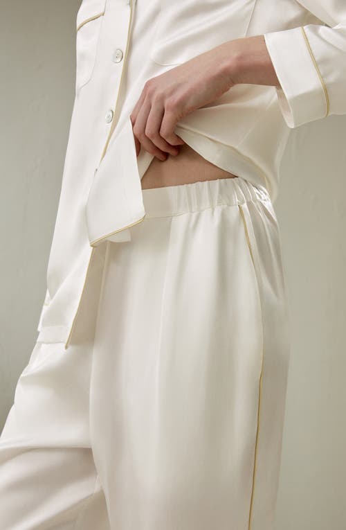 Shop Lilysilk Gold Piping Silk Pajamas Set In Natural White