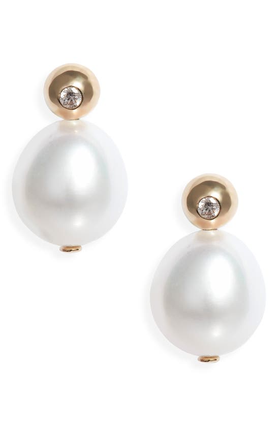 Shop Poppy Finch Dome Cultured Pearl & Diamond Stud Earrings In 14k Yellow Gold
