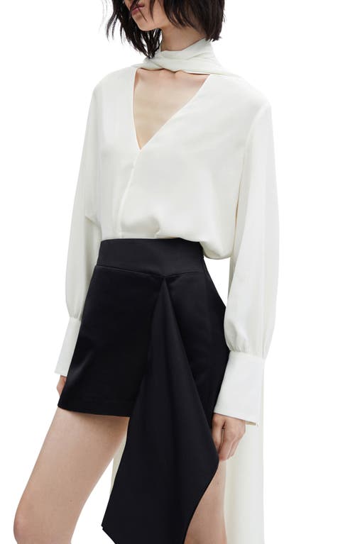 MANGO Tie Neck Shirt in Off White at Nordstrom, Size 8