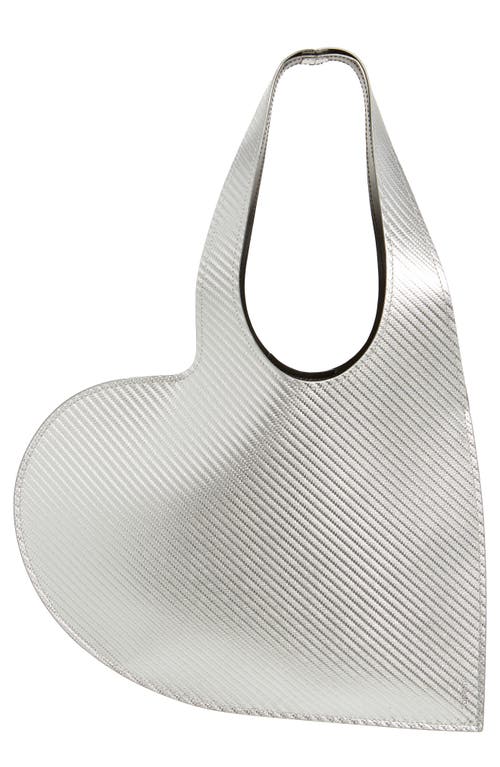 Mini Heart Leather Tote in Silver