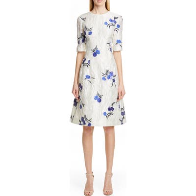 Lela Rose Holly Floral Jacquard Fit & Flare Dress, Ivory