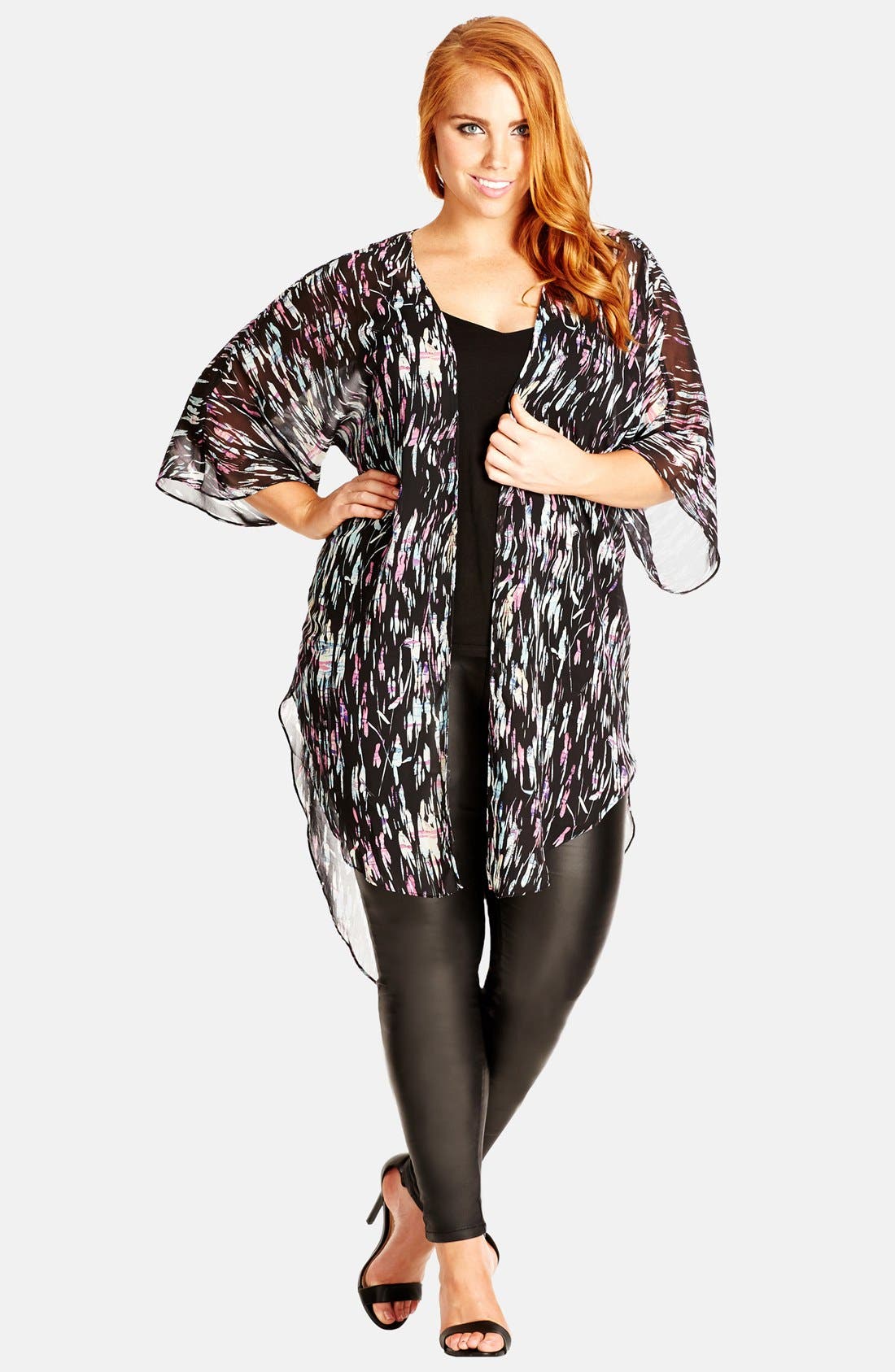 City Chic Print Sheer Kimono Jacket (Plus Size) Nordstrom