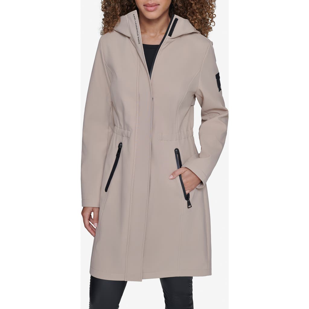 Karl Lagerfeld Paris Water Resistant Hooded Raincoat In Khaki