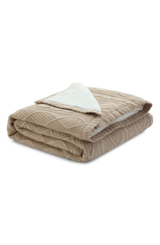 Inspired Home Cable Knit Faux Shearling Reversible Throw Blanket In Neutral