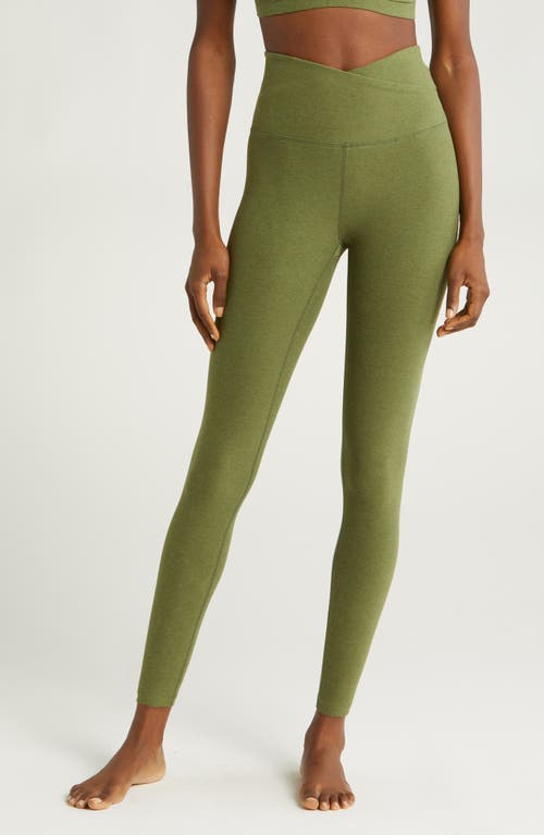 At your Leisure Space Dye High Waist Midi Leggings in Moss Green Heather