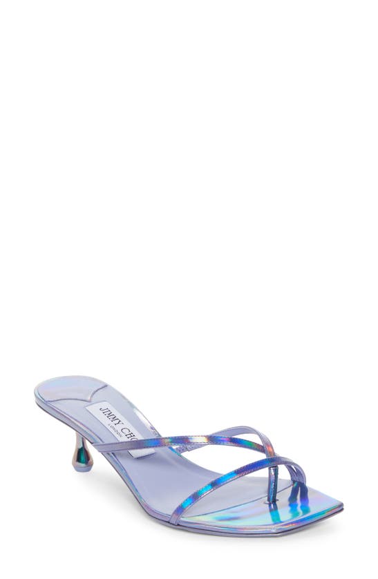 Shop Jimmy Choo Etana Iridescent Leather Sandal In Tanzanite