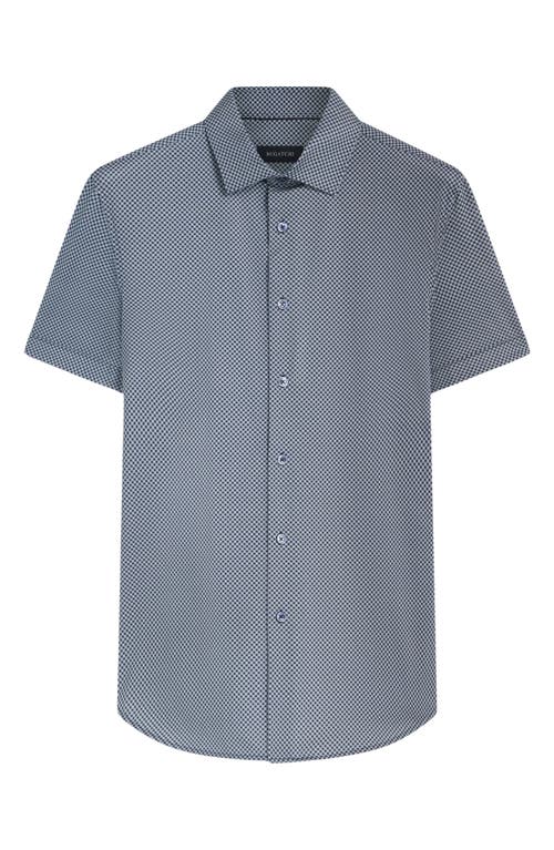 Shop Bugatchi Miles Ooohcotton® Geo Print Short Sleeve Button-up Shirt In Navy