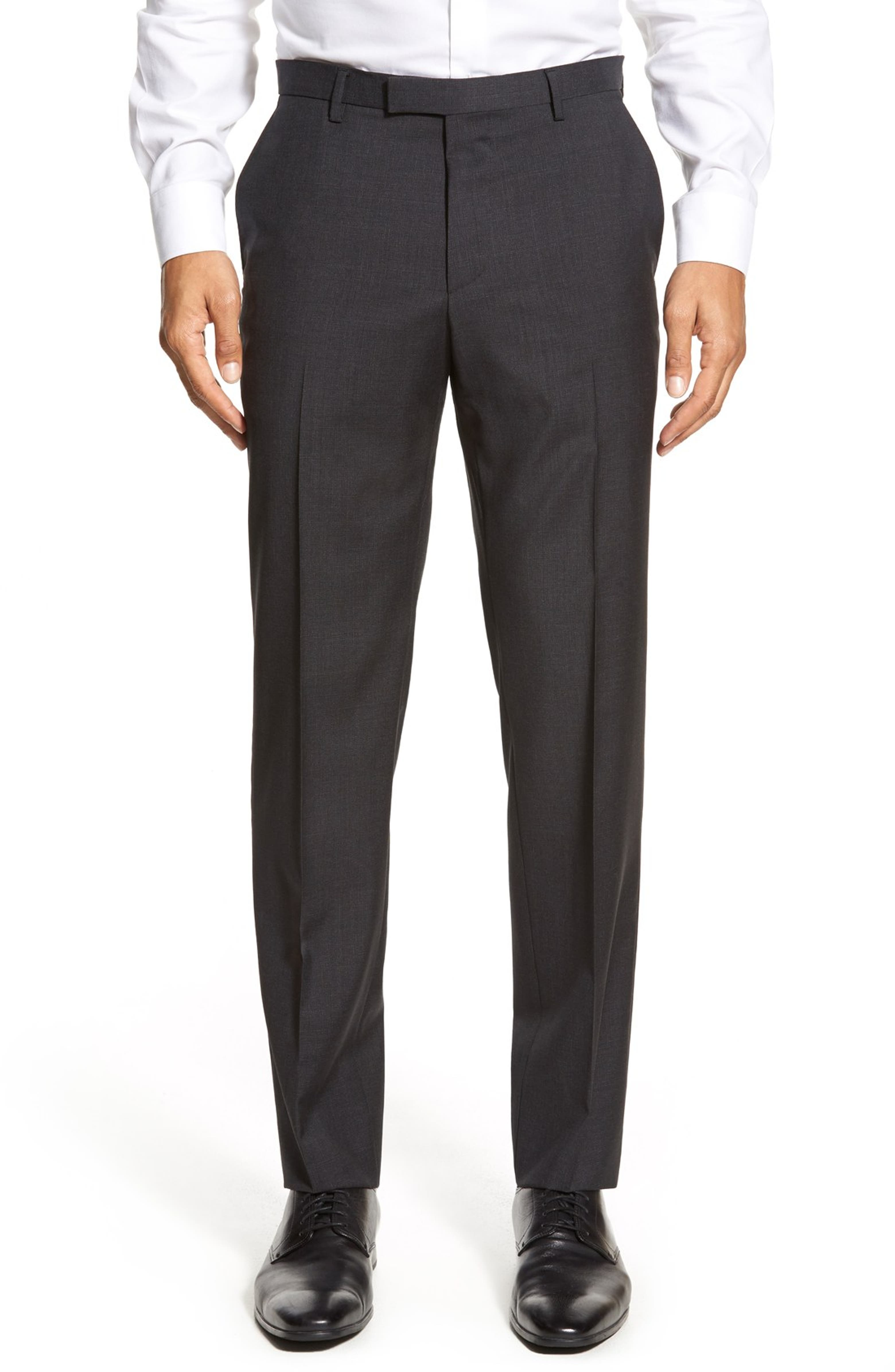 BOSS Flat Front Solid Wool Trousers | Nordstrom