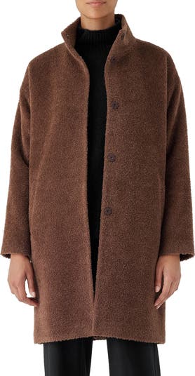 Eileen Fisher Stand Wool Blend Collar Coat | Nordstrom