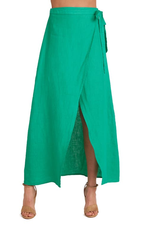 Linen Maxi Wrap Skirt in Tropical Green