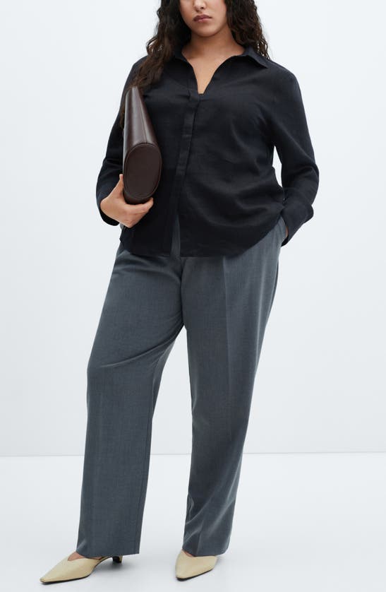 Shop Mango Button-up Linen Shirt In Black