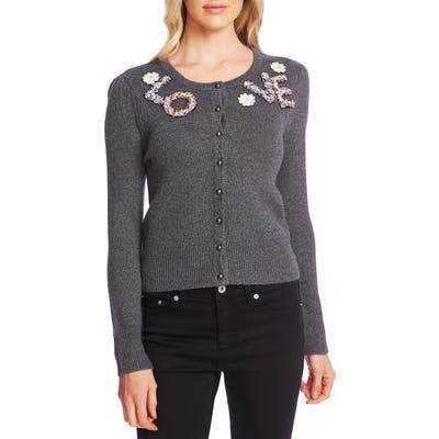 Cece Love Embellished Cardigan, Grey
