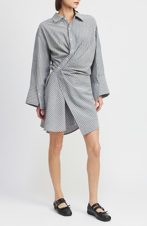 Shop En Saison Jj Stripe Long Sleeve Cotton Blend Mini Shirtdress In Navy