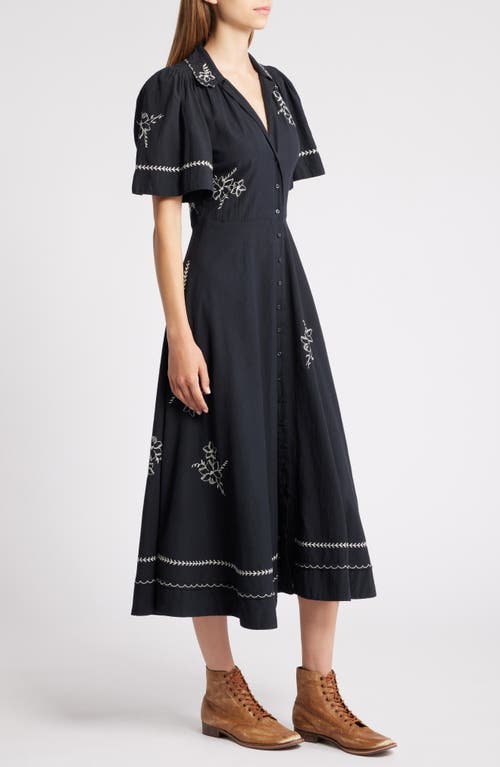 Shop The Great . Bridge Embroidered Cotton Midi Shirtdress In Black