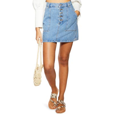 Petite Topshop Denim Button Miniskirt, P US (fits like 0P) - Blue