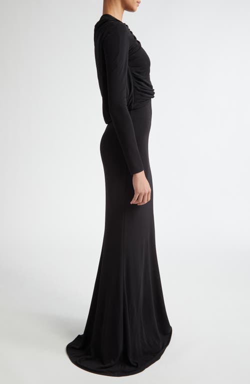 Shop Fforme Joy Long Sleeve Pleated Jersey Mermaid Dress In Black