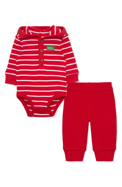 Shop Little Me Reindeer Hooded Waffle Knit Bodysuit & Joggers Set In Red