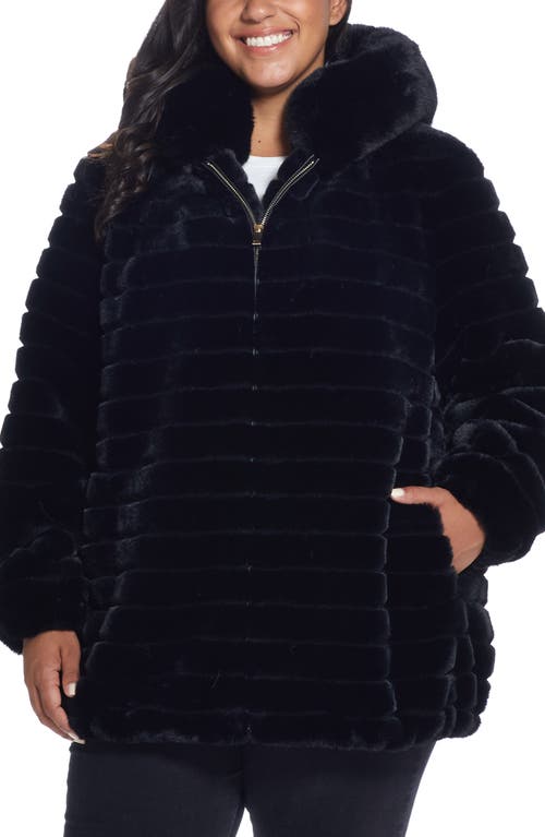 Hooded Faux Fur Jacket in Black