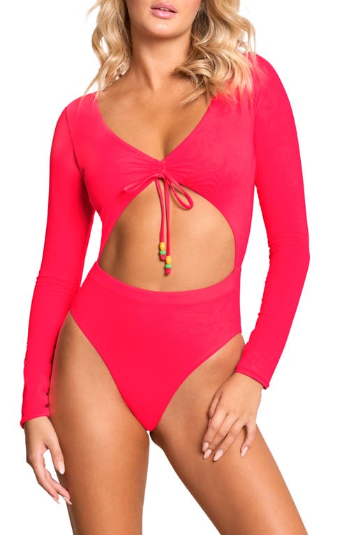 Cherry Red Rose Reversible Long Sleeve One-Piece Swimsuit