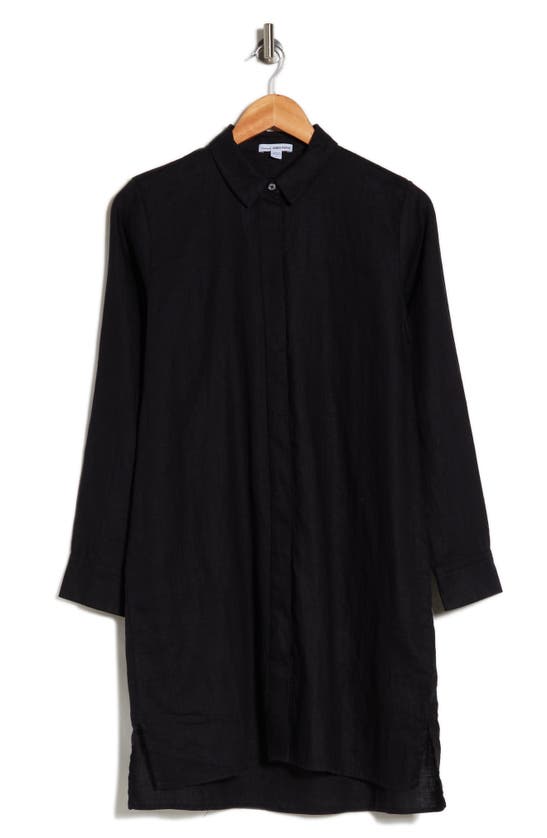 James Perse Long Sleeve Linen Shirtdress In Black