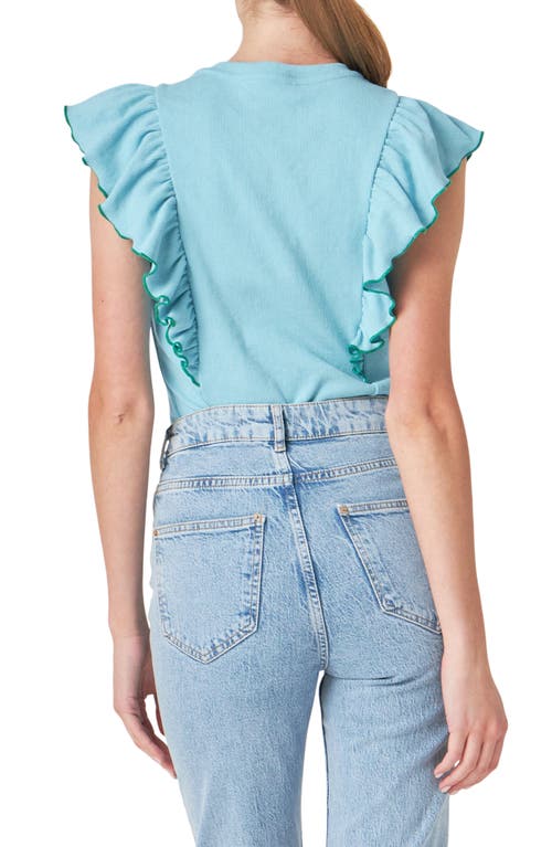 Shop English Factory Merrow Ruffle Top In Powder Blue/green