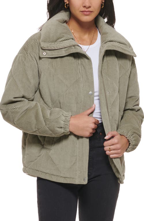 levi's Diamond Quilted Corduroy Puffer Jacket in Washed Green