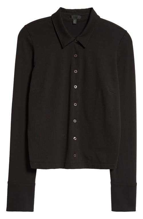 Shop Atm Anthony Thomas Melillo Pima Cotton Blend Matte Jersey Button-up Shirt In Black