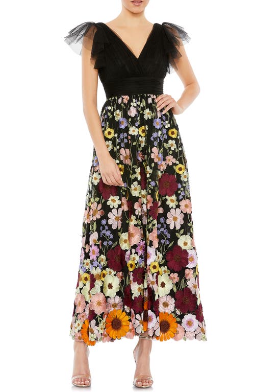 Mac Duggal Embroidered Floral Tulle Cocktail Dress Black Multi at Nordstrom,