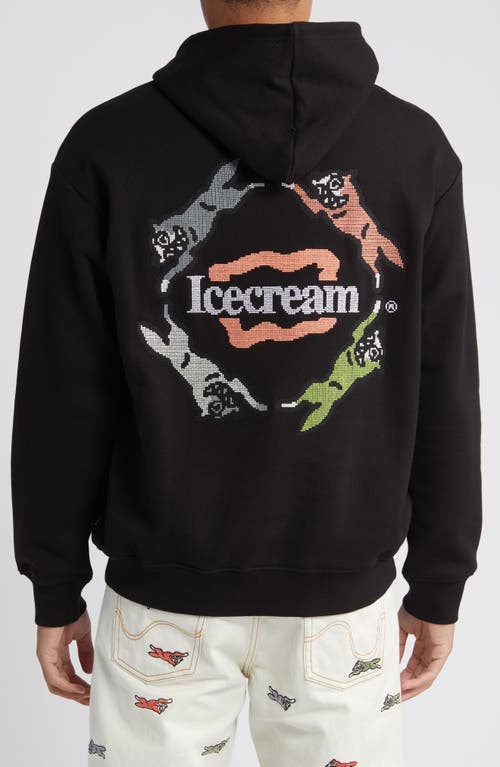 Icecream Embroidered Cotton Graphic Hoodie In Black