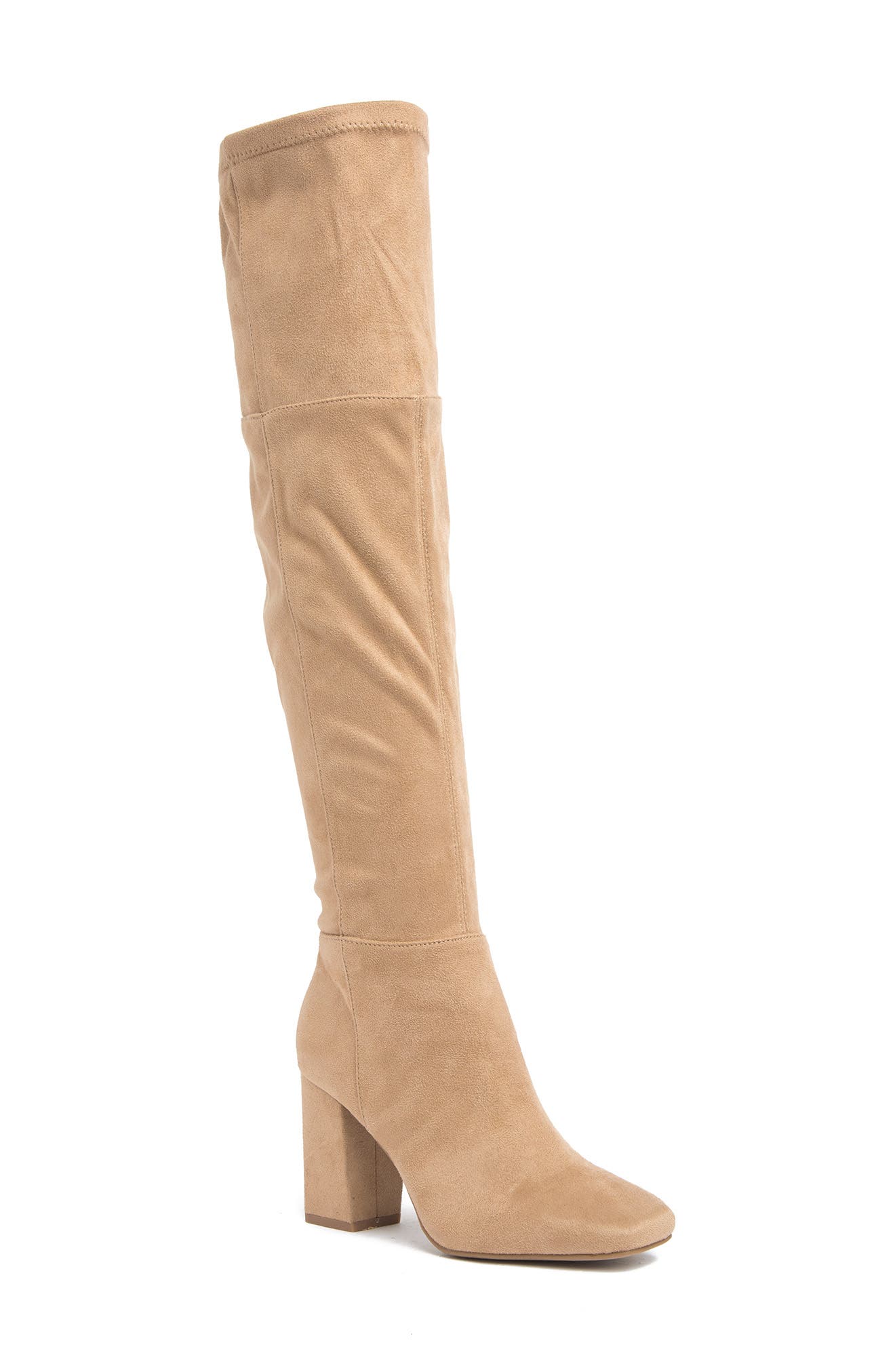 suede over the knee boots beige