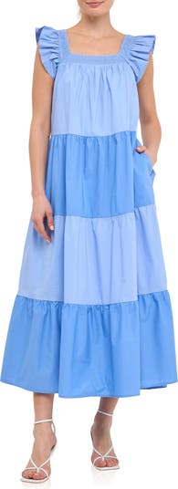 English Factory Flutter Sleeve Colorblock Cotton Midi Dress Nordstrom