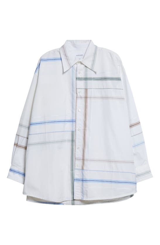Shop Bottega Veneta Handkerchief Relaxed Fit Check Cotton Button-up Shirt In White/ Blue/ Green/ Tau