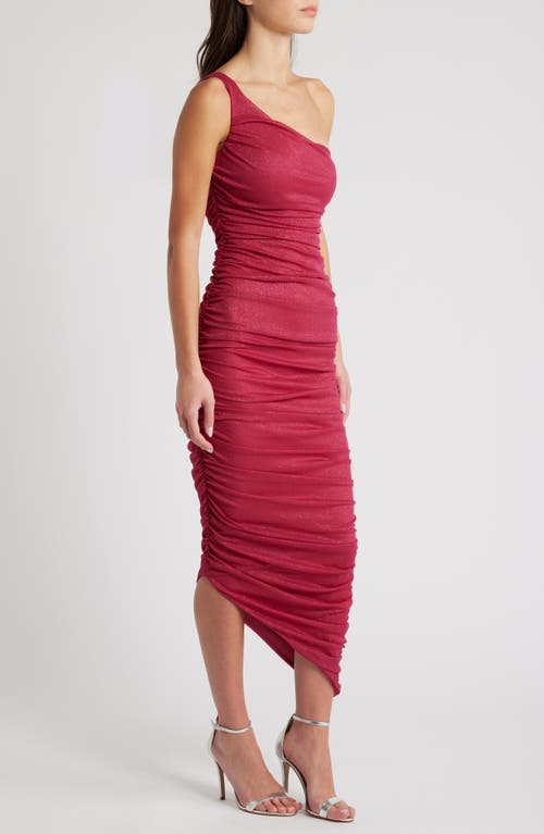 Jump Apparel Ruched One-shoulder Midi Dress In Fuchsia