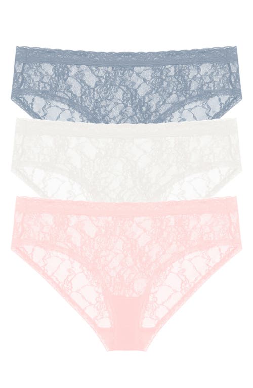 Natori Bliss Allure Lace 3-Pack Girl Briefs in Seashell/ivory/ocean Storm at Nordstrom