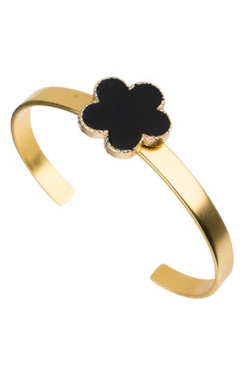 Jardin Enamel Clover Cuff Bracelet In Black/silver