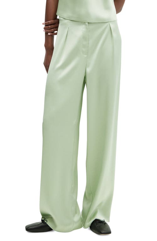 MANGO Satin Wide Leg Pants in Pastel Green at Nordstrom, Size Small