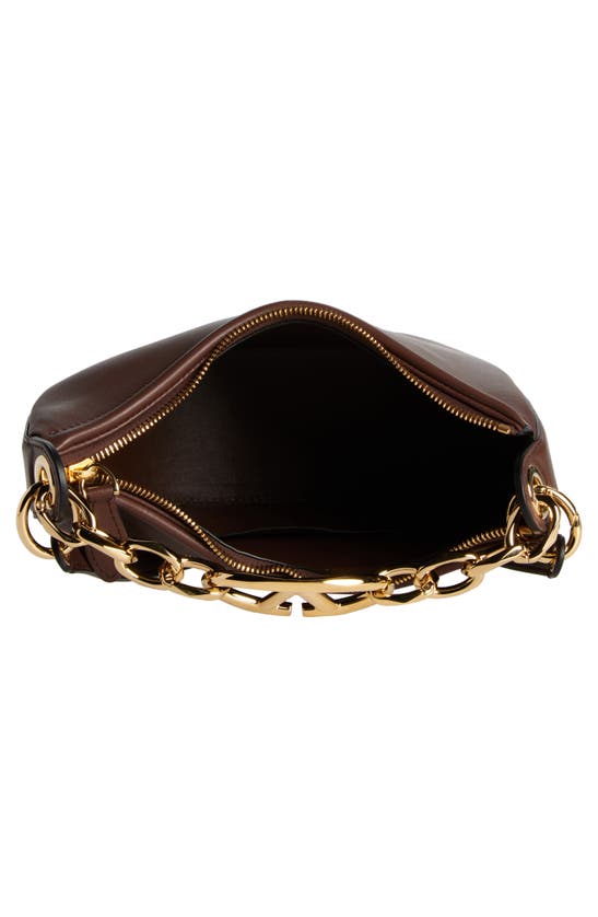 Shop Valentino Mini Vlogo Chain Handle Crescent Hobo Bag In 514 Cacao