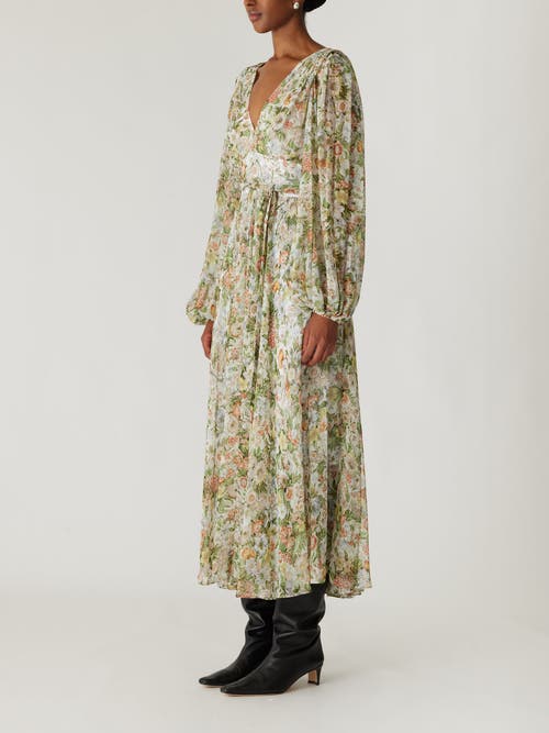 Rebecca Taylor Floral All Over On Viscose Chiffon Blouson Sleeve Midi Dress In Floral Multi