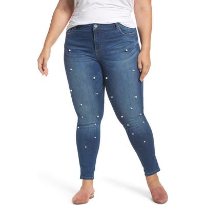 Plus Size Kut From The Kloth Brigitte Embellished Skinny Ankle Jeans, Blue