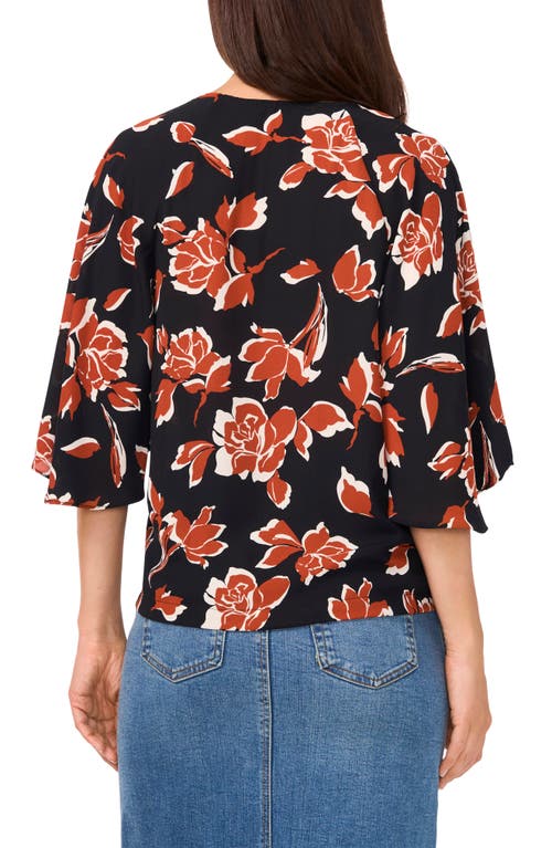 Shop Vince Camuto Floral Georgette Top In Rich Black