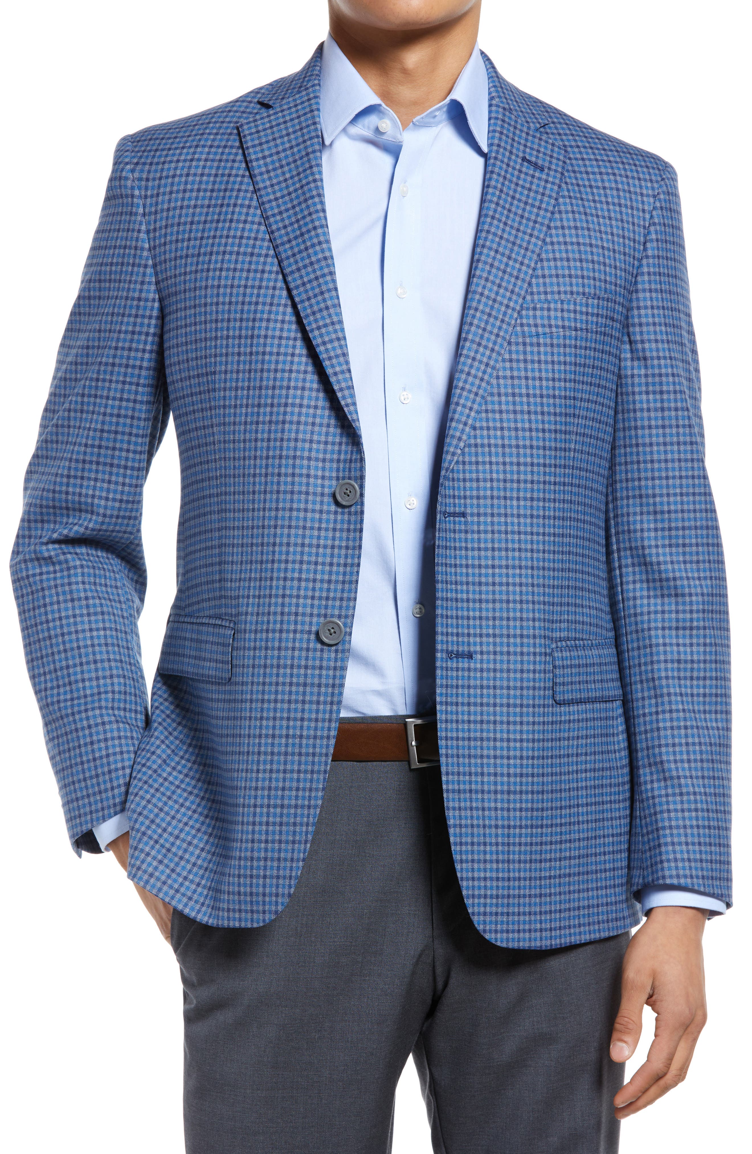 JB Britches Check Wool Blend Sport Coat in Blue at Nordstrom