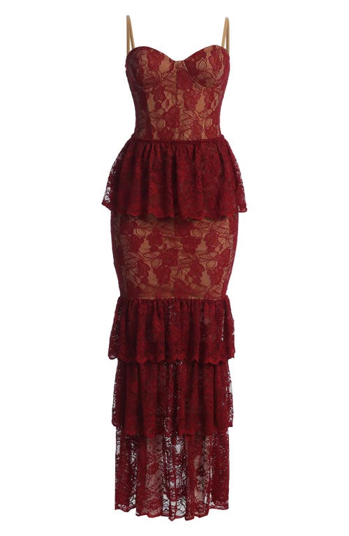 Shop Jluxlabel Fairytale Ending Ruffle Lace Gown In Red