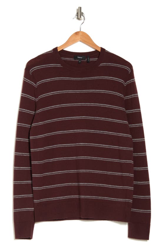 Theory Riland Harman Stripe Wool Blend Sweater In Chianti/ Mid Grey