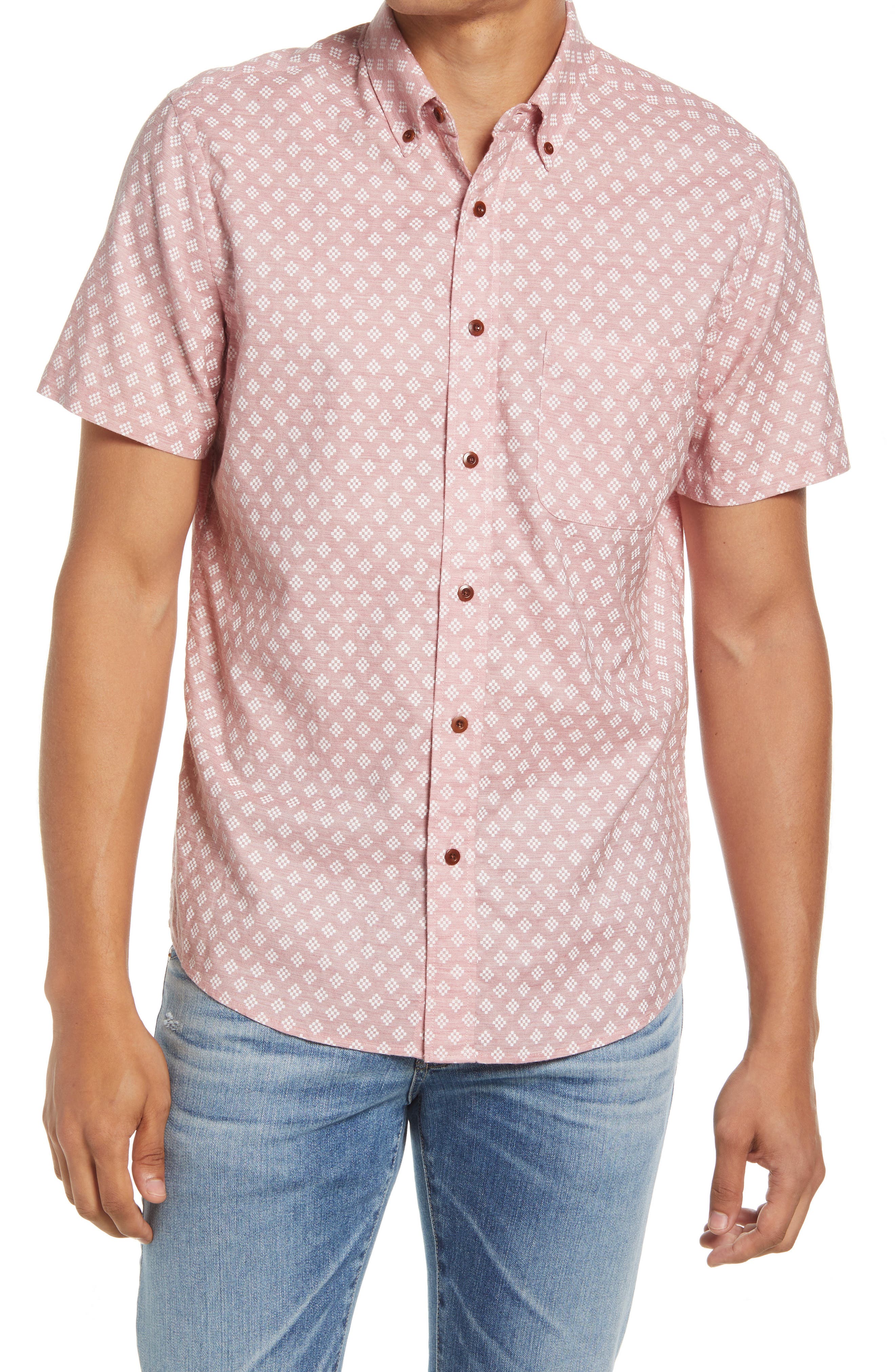 mens pink button up shirt short sleeve