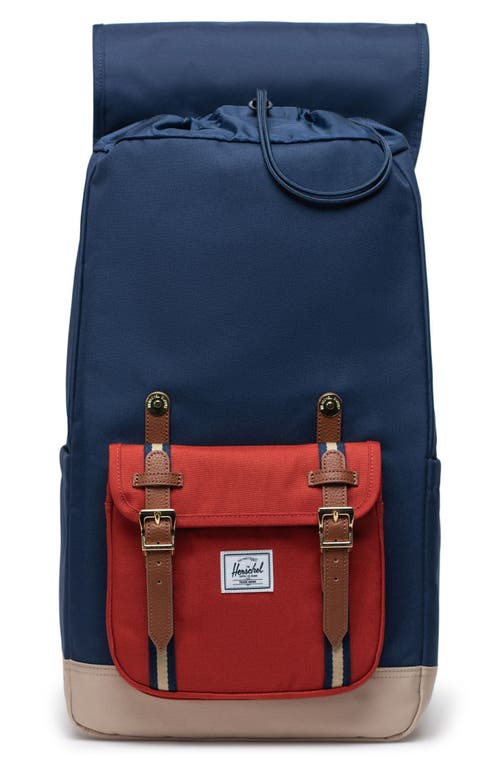 Shop Herschel Supply Co . Little America Backpack In Black Iris/red Ochre/twill