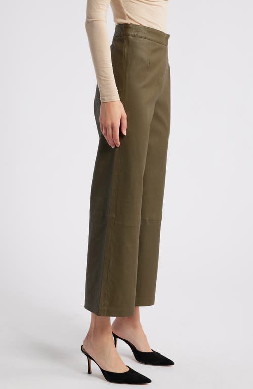 Shop Frame Crop Wide Leg Leather Pants In Rich Military