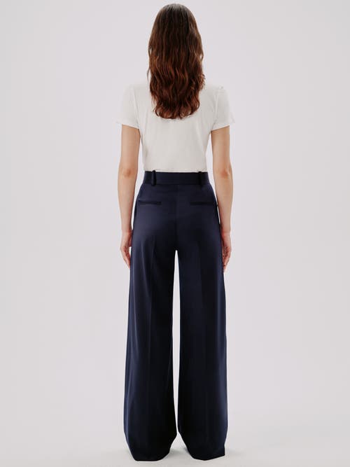 Another Tomorrow Pleated Wide-leg Suit Pants In Navy