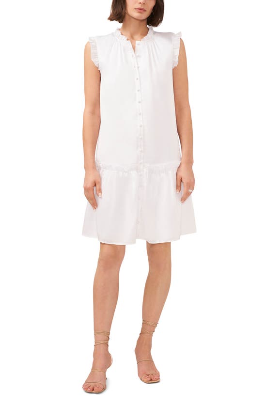 Halogen Ruffle Trim Button Down Dress In Bright White