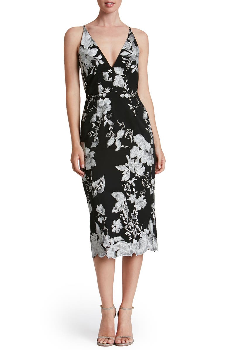 Dress the Population Lucy Embroidered Midi Dress | Nordstrom